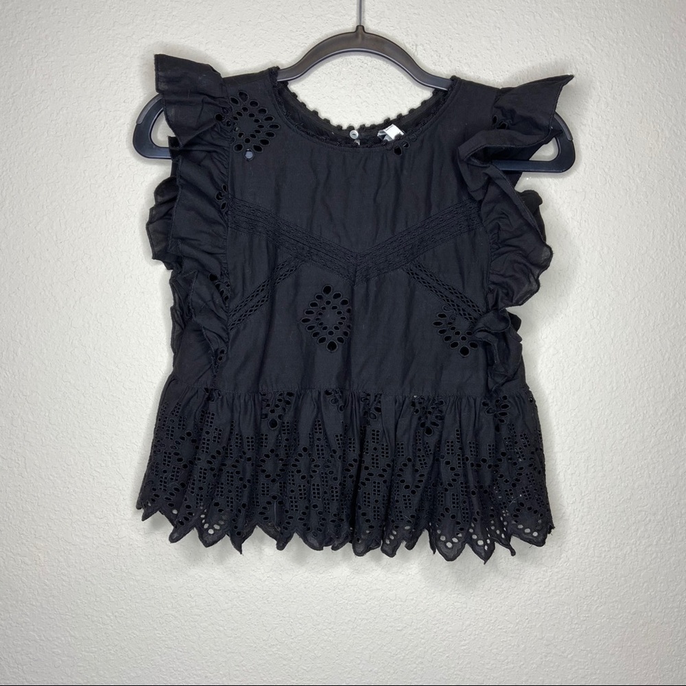 ZARA TRF Black Eyelet Ruffle Peplum Top Small